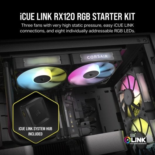 Corsair iCUE LINK RX120 RGB Starter Kit 3 Ventiladores Suplementarios PWM Negros