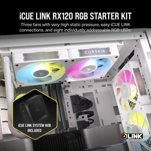 Kit de démarrage Corsair iCUE LINK RX120 RGB 3 ventilateurs PWM blancs supplémentaires