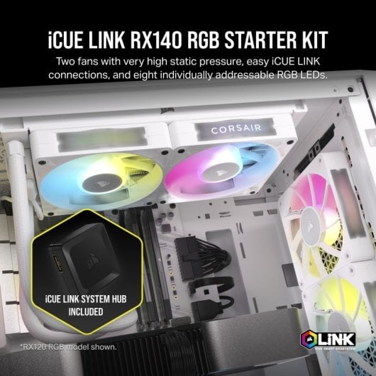 Corsair iCUE LINK RX140 RGB Starter Kit 2 Ventiladores Suplementarios PWM Blancos