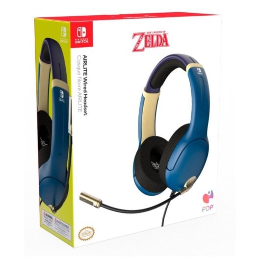 PDP Airlite Hyrule Blue Zelda Casque de jeu filaire pour Nintendo Switch Bleu