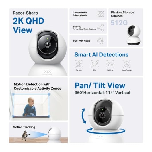 TP-Link TC72 Telecamera di sorveglianza Wi-Fi Pan/Tilt AI con visione notturna QHD a 360°