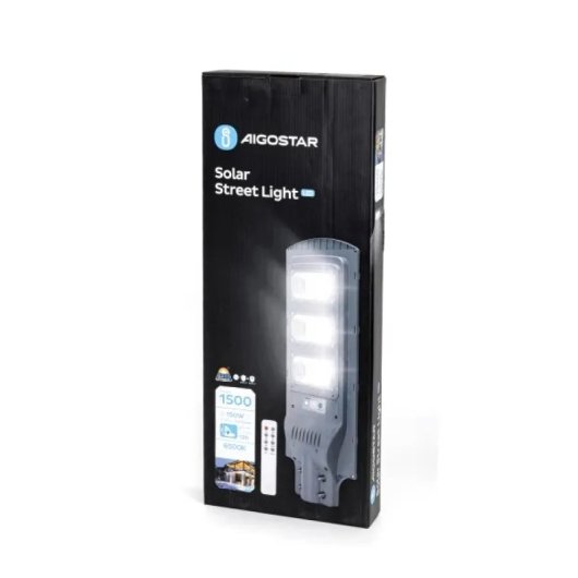 Aigostar Farola de Energía Solar IP65 150W 6500K 1500 Lúmenes Gris