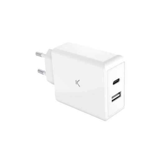 Caricabatterie di rete Ksix Gan da 65 W, Pps, Power Delivery, ricarica ultra veloce, compatibile con laptop e dispositivi mobili, 1xUSB-A + 1xUSB-C, Bianco