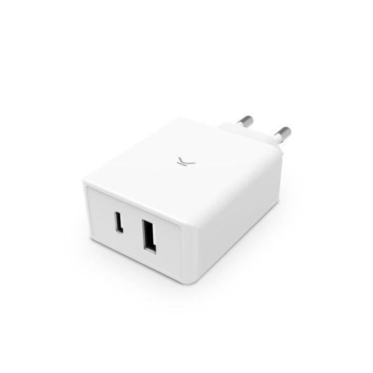 Caricabatterie di rete Ksix Gan da 65 W, Pps, Power Delivery, ricarica ultra veloce, compatibile con laptop e dispositivi mobili, 1xUSB-A + 1xUSB-C, Bianco