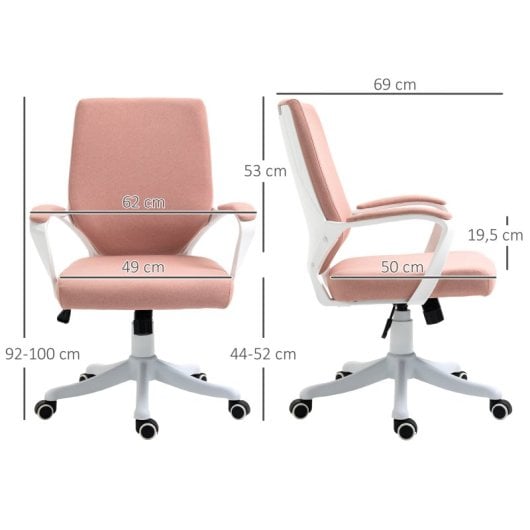 Vinsetto Silla De Oficina Giratoria Con Reposabrazos 62x69x92-100 Cm Rosa