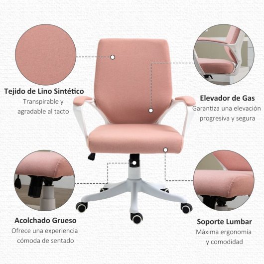Vinsetto Silla De Oficina Giratoria Con Reposabrazos 62x69x92-100 Cm Rosa