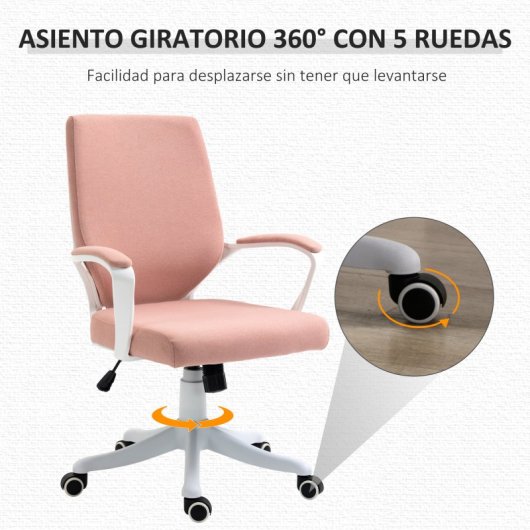 Vinsetto Silla De Oficina Giratoria Con Reposabrazos 62x69x92-100 Cm Rosa