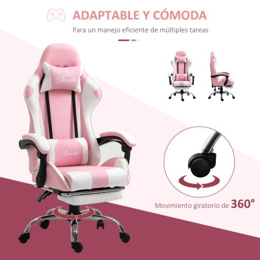 Vinsetto Silla Gaming Reclinable Reposacabezas Reposapiés 64x67x119-127 Cm Rosa