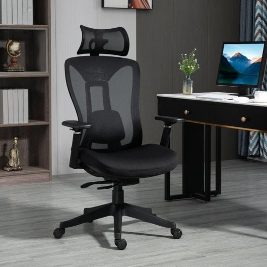 Vinsetto Silla De Oficina De Malla Reposacabezas Ajustable 70x66x120-128cm Negro