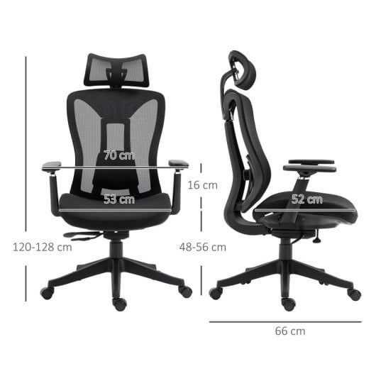 Vinsetto Silla De Oficina De Malla Reposacabezas Ajustable 70x66x120-128cm Negro