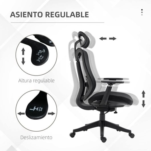Vinsetto Silla De Oficina De Malla Reposacabezas Ajustable 70x66x120-128cm Negro