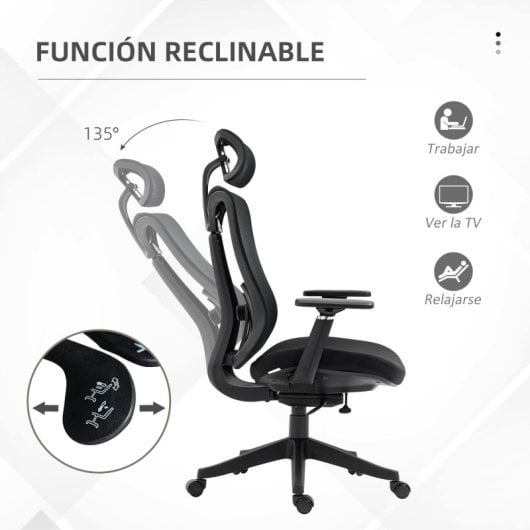Vinsetto Silla De Oficina De Malla Reposacabezas Ajustable 70x66x120-128cm Negro