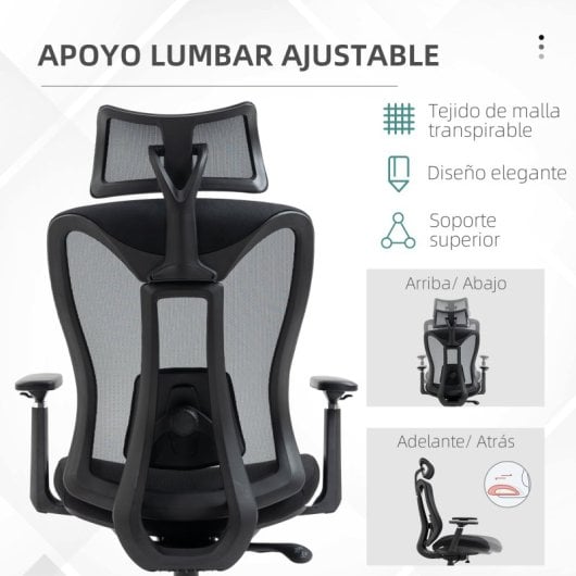 Vinsetto Silla De Oficina De Malla Reposacabezas Ajustable 70x66x120-128cm Negro
