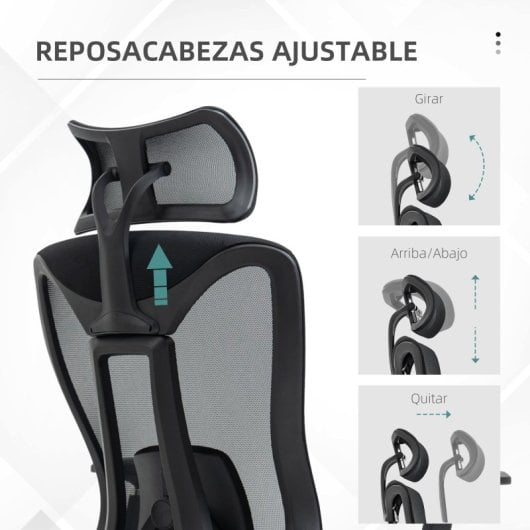 Vinsetto Silla De Oficina De Malla Reposacabezas Ajustable 70x66x120-128cm Negro