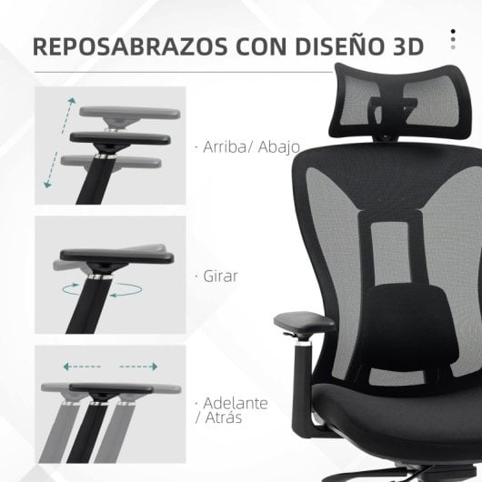 Vinsetto Silla De Oficina De Malla Reposacabezas Ajustable 70x66x120-128cm Negro