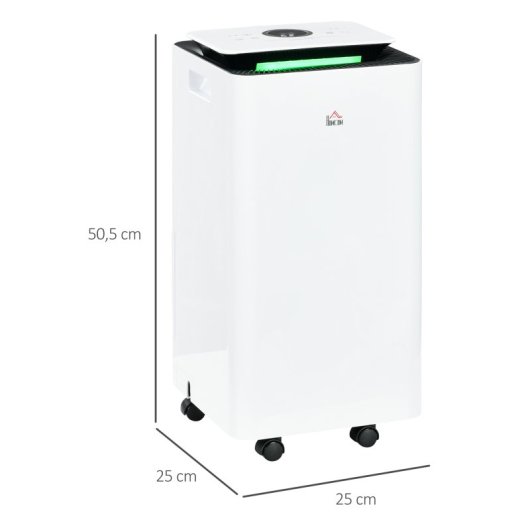 HOMCOM Deshumidificador Eléctrico con 5 Modos 10L/día 200W 25x25x50,5 cm Blanco