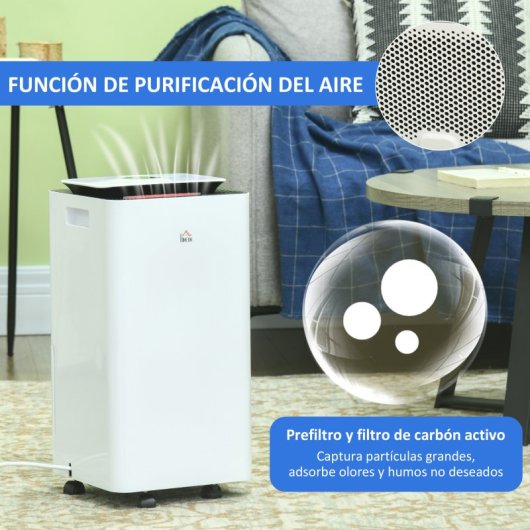 HOMCOM Deshumidificador Eléctrico con 5 Modos 10L/día 200W 25x25x50,5 cm Blanco