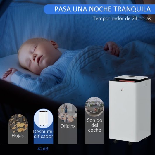 HOMCOM Deshumidificador Eléctrico con 5 Modos 10L/día 200W 25x25x50,5 cm Blanco