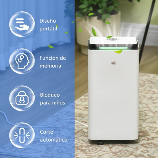 HOMCOM Deshumidificador Eléctrico con 5 Modos 10L/día 200W 25x25x50,5 cm Blanco