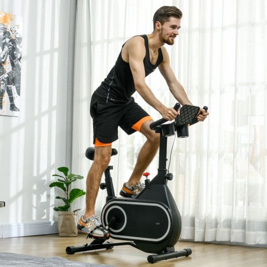 Sportnow Bicicleta Estática Con Ruedas Asiento Y Manillar Ajustables Negro