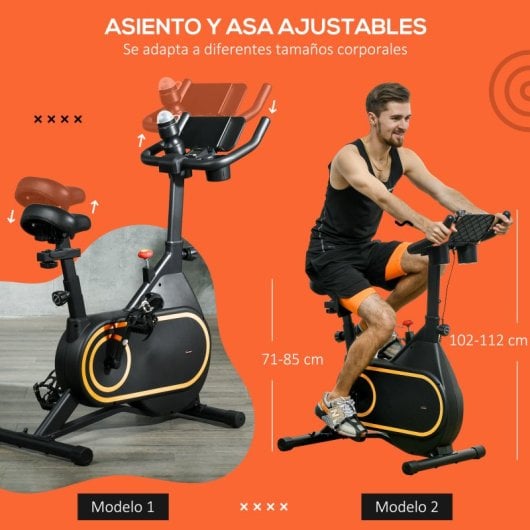 Sportnow Bicicleta Estática Con Ruedas Asiento Y Manillar Ajustables Negro