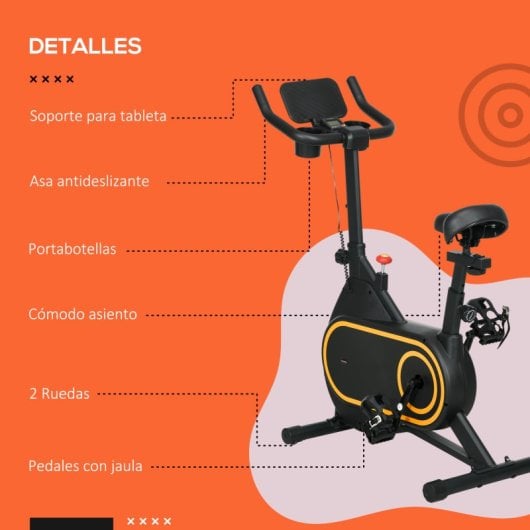 Sportnow Bicicleta Estática Con Ruedas Asiento Y Manillar Ajustables Negro