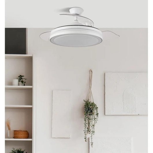 Fabrilamp Esparta Ventilador de Techo con Aspas Retráctiles y Luz LED 59W Blanco