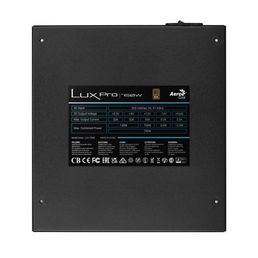 Aerocool LUXPRO750 Fuente De Alimentación 750W 80plus Bronze +88% Ventilador FDB