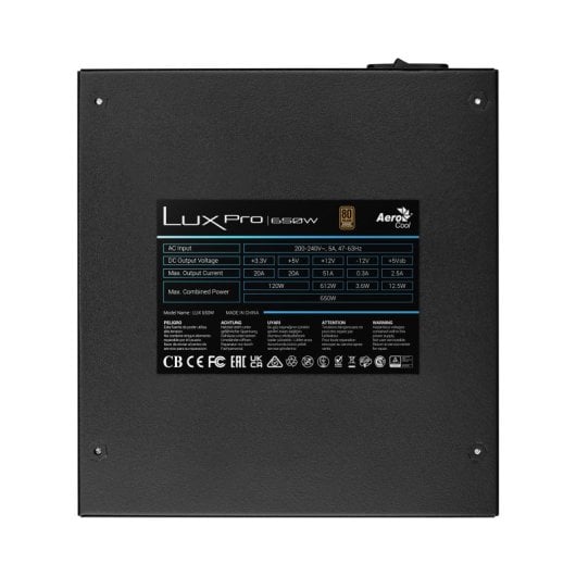 Alimentatore Aerocool LUXPRO650 650 W 80plus Bronzo + Ventola FDB 88%.