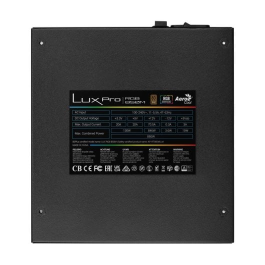 Aerocool LUXPRORGB850M Fuente Alimentación Semi-modular RGB 850W 80plus Bronze +88% ATX 3.0 Pcie 5.0