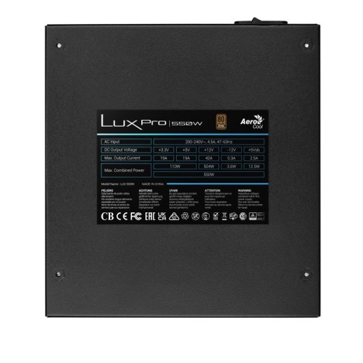 Aerocool LUXPRO550 Fuente De Alimentación 550W 80plus Bronze +88% Ventilador FDB