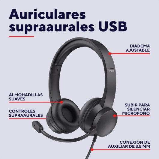 Trust HS-201 Headset USB com Microfone Preto