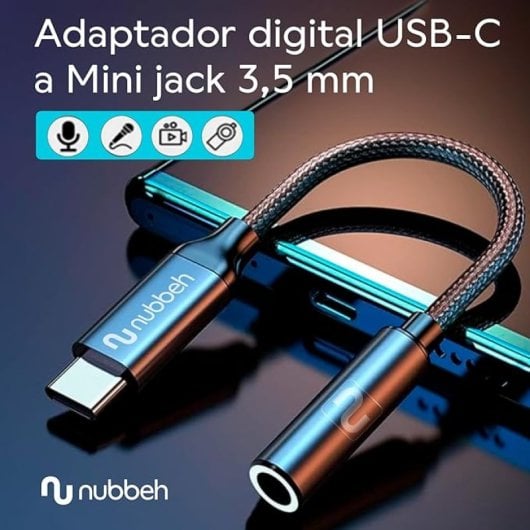 Nubbeh Metal Soul Adaptador Digital USB-C a Mini Jack 3,5mm Gris Metal Nylon