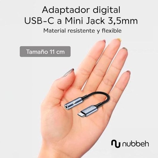 Nubbeh Metal Soul Adaptador Digital USB-C a Mini Jack 3,5mm Gris Metal Nylon