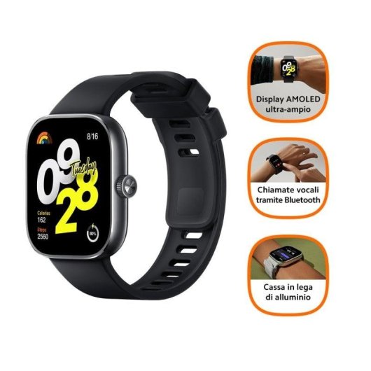 Xiaomi Redmi Watch 4 Bluetooth GPS 47,5mm AMOLED Preto Resistente Água 5ATM SpO2 Pulsómetro