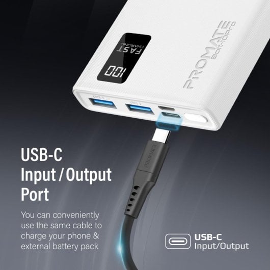 Promate Bolt-10Pro Powerbank 10000mAh 2xUSB e USB-C Branco