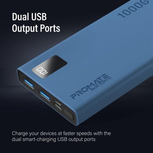 Promate Bolt-10Pro Powerbank 10000mAh 2xUSB e USB-C Azul