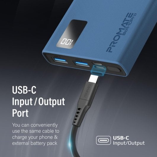 Promate Bolt-10Pro Powerbank 10000mAh 2xUSB e USB-C Azul
