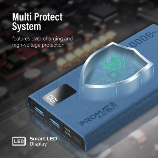 Promate Bolt-10Pro Powerbank 10000mAh 2xUSB e USB-C Azul