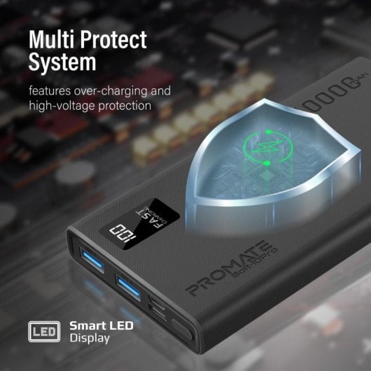 Promate Bolt-10Pro Powerbank 10000mAh 2xUSB e USB-C Preto