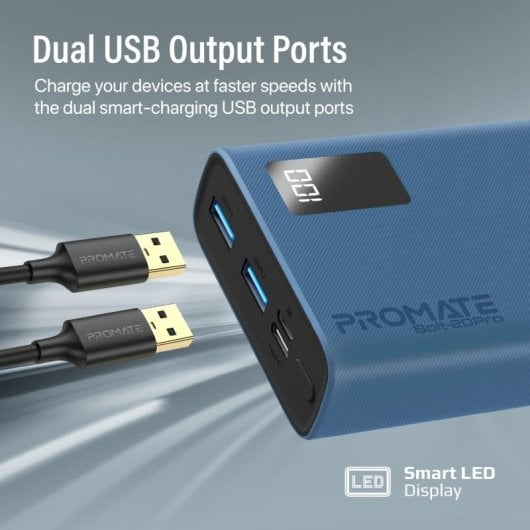 Promate Bolt-20Pro Powerbank 20000mAh 2xUSB e USB-C Azul