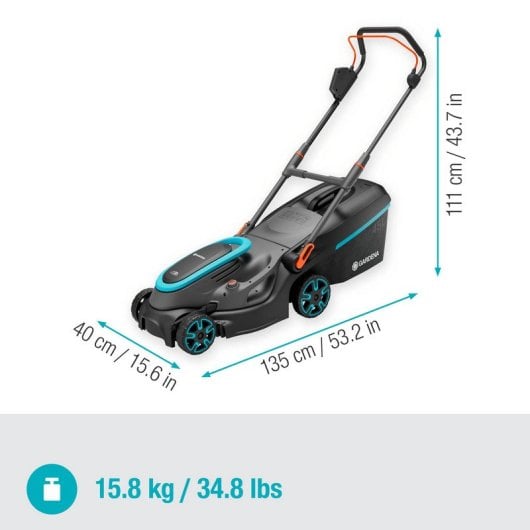 Conjunto de cortador de grama Gardena PowerMax 37/36 V P4A + 2 baterias de íon de lítio de 18 V 4 Ah + carregador