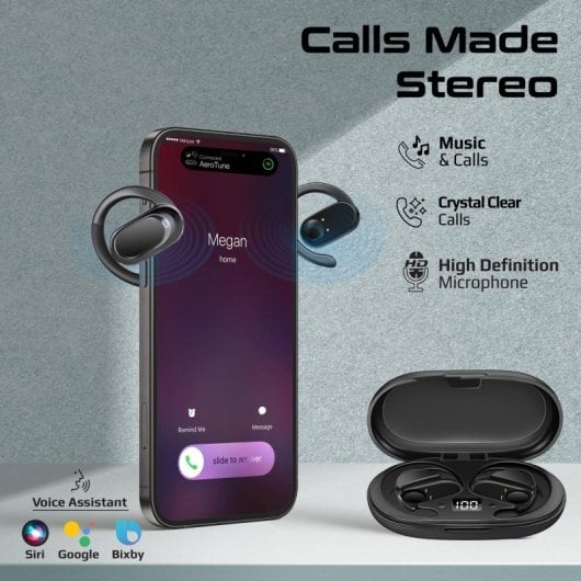 Promate Aerotune Open Ear Auriculares Deportivos Bluetooth 5.2 con Estuche de Carga Negro