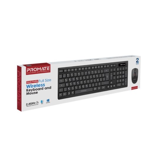 Promate ProCombo-12er-Pack, 2,4 GHz, kabellose Tastatur und Maus, Schwarz