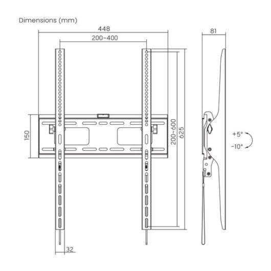 Kimex 012-2146 Soporte de Pared Inclinable para Pantallas de TV 37"-75" Modo Vertical 400x600 Máx