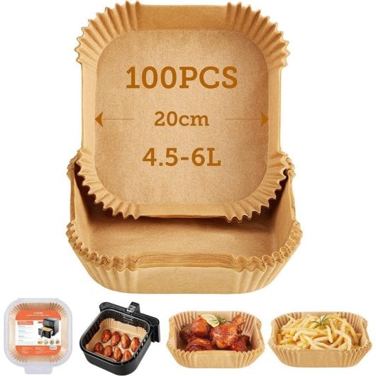 Cosori Pack 100 Papéis Descartáveis 20x20x4.5cm para Fritadeira de Ar Cosori Chef Edition 4.6-6L