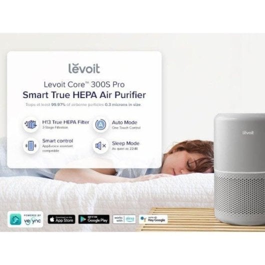 Purificateur d'air Levoit Core 300S Pro HEPA 3 étapes 22dB WiFi 50m² Gris