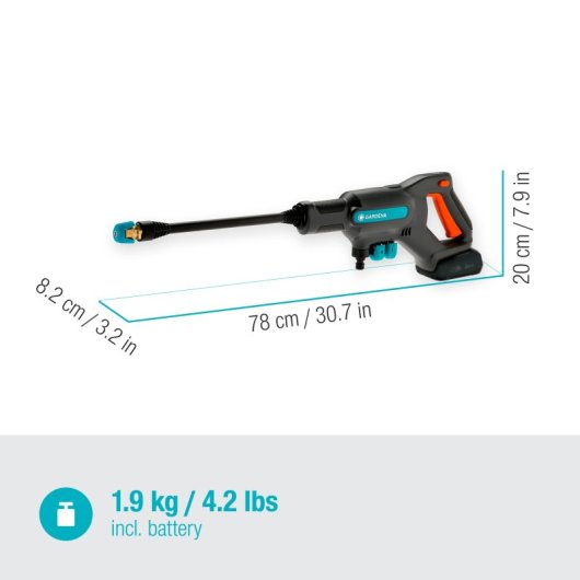 Gardena AquaClean 24/18V P4A Hochdruckreiniger Kompakt Akku 250 l/h Schwarz, Blau, Orange