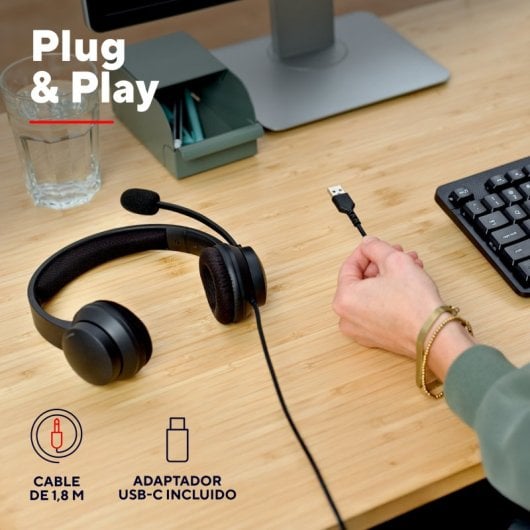Trust HS-260 Auriculares Alámbrico de Oficina/Centro de llamadas USB-ENC para PC Negro