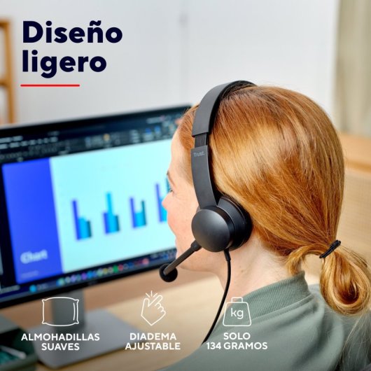 Trust HS-260 Auriculares Alámbrico de Oficina/Centro de llamadas USB-ENC para PC Negro
